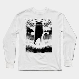 Bigfoot Riding Loch Ness Monster Nessie Ufo Long Sleeve T-Shirt